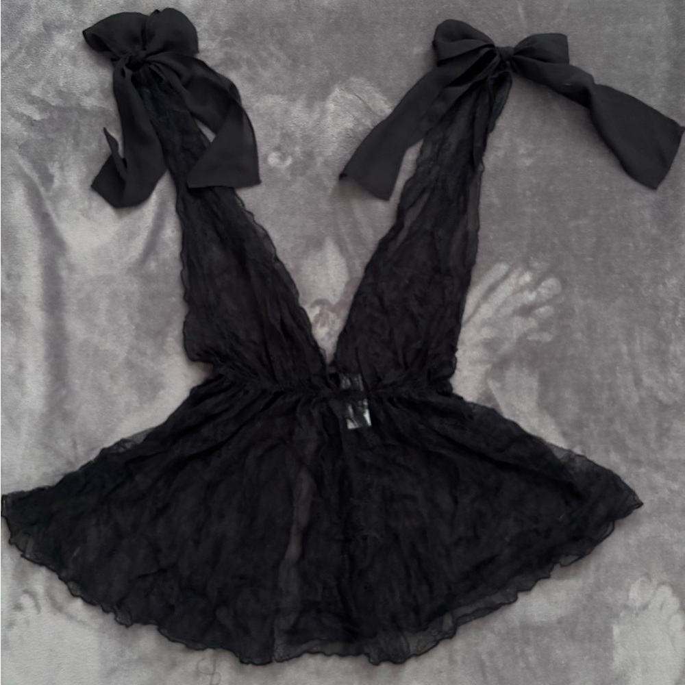 Black Sheer Négligée with Bow Straps